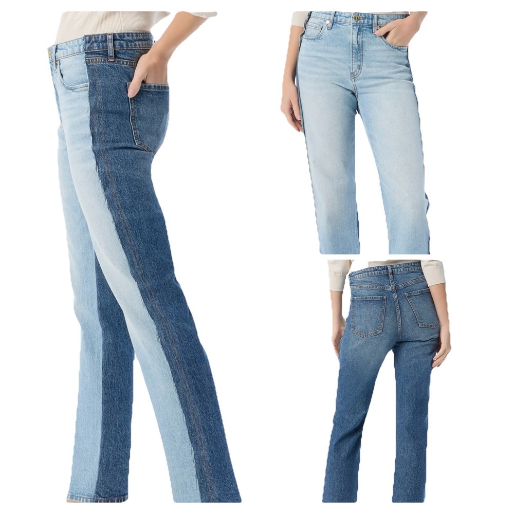 DO by Dee Ocleppo Jeans Womens 14 Two Tone Straight Leg $129 NEW Raw Hem